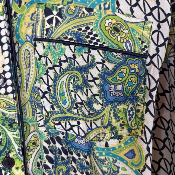 Liz Claiborne Blue/Green/Yellow Paisley Button Up Long Sleeve Blouse; Size 1X - Picture 4 of 7